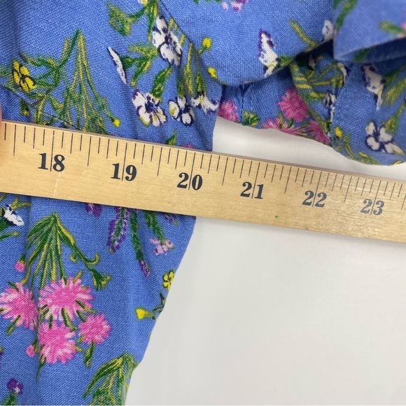 Loft Women’s Floral Puff Sleeve Blue Floral Linen-Blend Dress Size 10 Easter - Picture 7 of 9